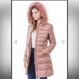 NWT Sweet Look Mauve Faux Fur-Trim Belt Quilted Parka Size‎ S